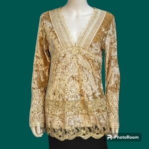 PASSION CONCEPT Crushed Velour Metallic Gold Lace Pearl Castlecore Tunic